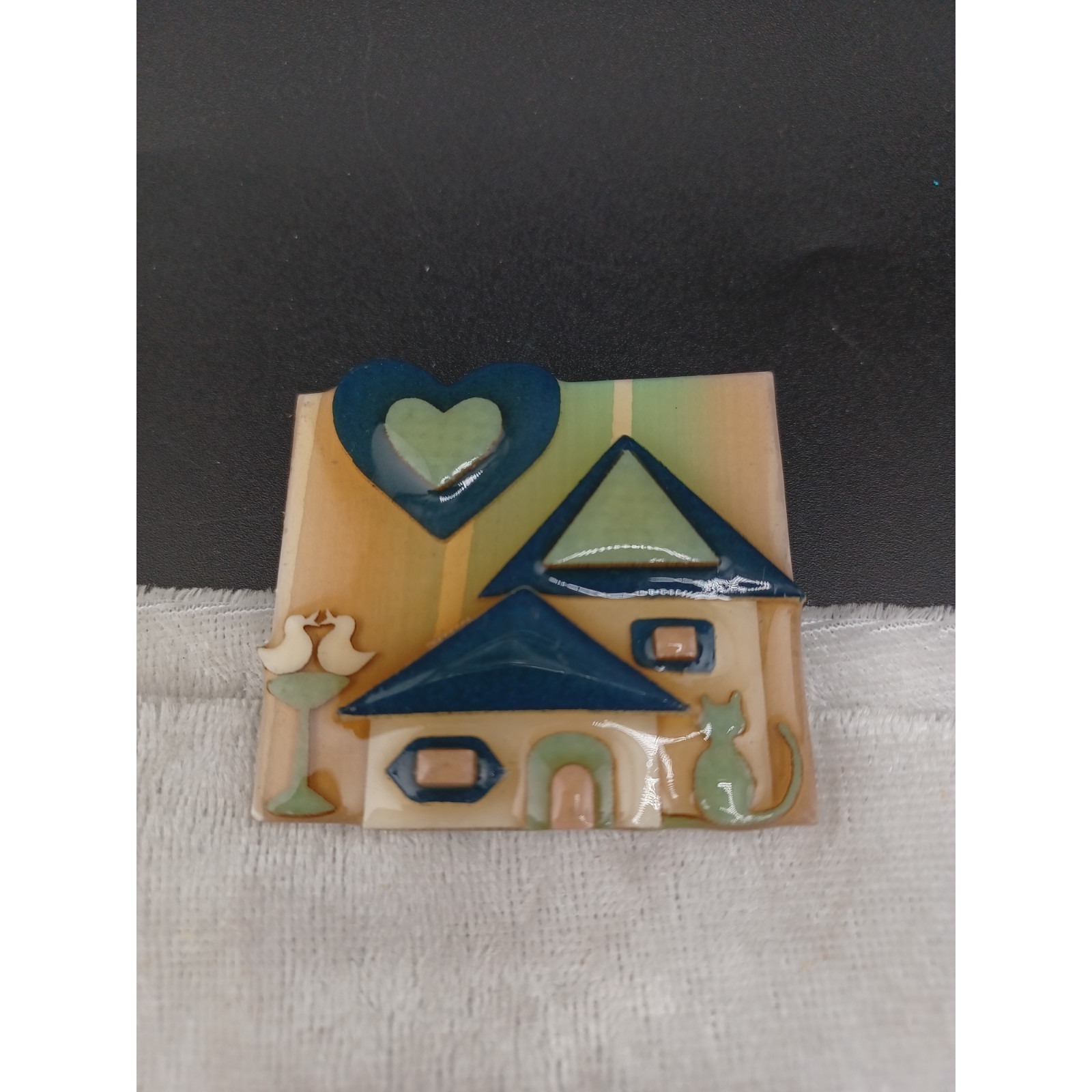 Vintage House Pins By Lucinda Brooch Acrylic Heart Bird Cat Signed